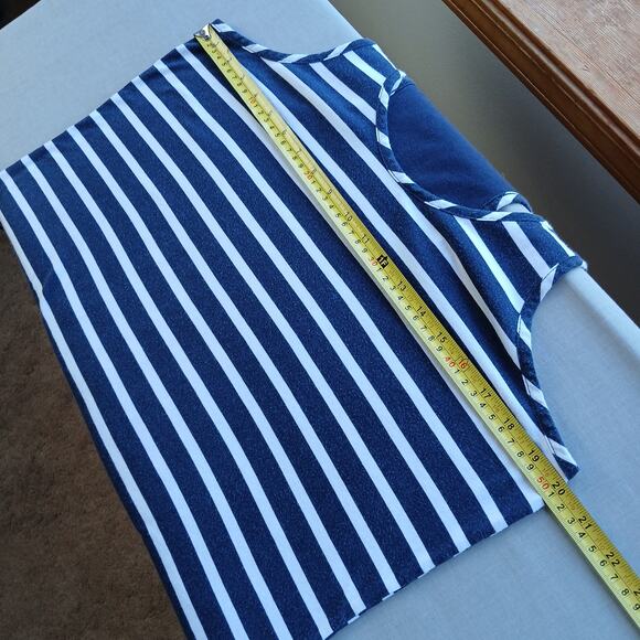 Nautica Navy Stripe Racerback Tank Top Large cotton blend rayon summer - Picture 9 of 11